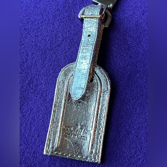 LV Authentic METALLIC Silver Leather Name Tag Bag Charm Key Chain RARE OAK - Picture 12 of 14